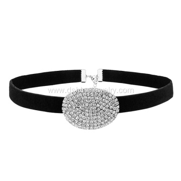Black Velvet Crystal Stone Necklace Statement Luxury Choker